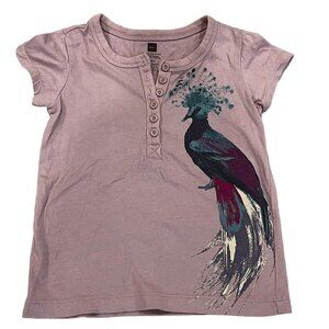 Tea Collection Girls Size 3 Shirt Purple Peacock Print 100% Cotton Short Sleeve